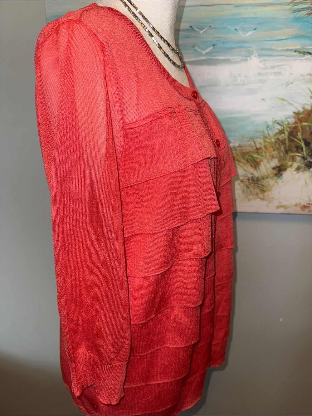 Talbots Red Ruffle-Front Knit Cardigan - Picture 3 of 5